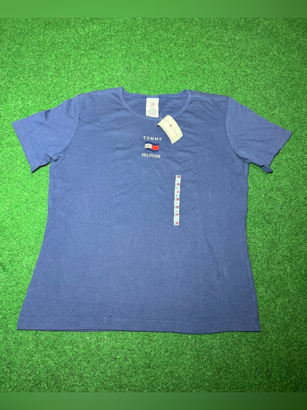 Tommy Hilfiger Vintage T Shirt Womens Petite Large 90s NWT Logo Flag 18.5x23